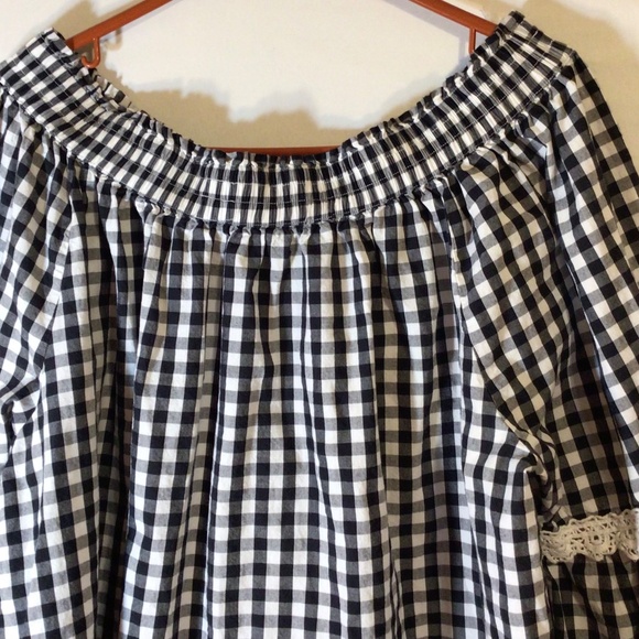 Studio West XXL Gingham Off Shoulder Blouse Bell Sleeve Boho Cottagecore Peasant - Picture 3 of 6